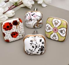 Ceramic flat floral pattern knobs