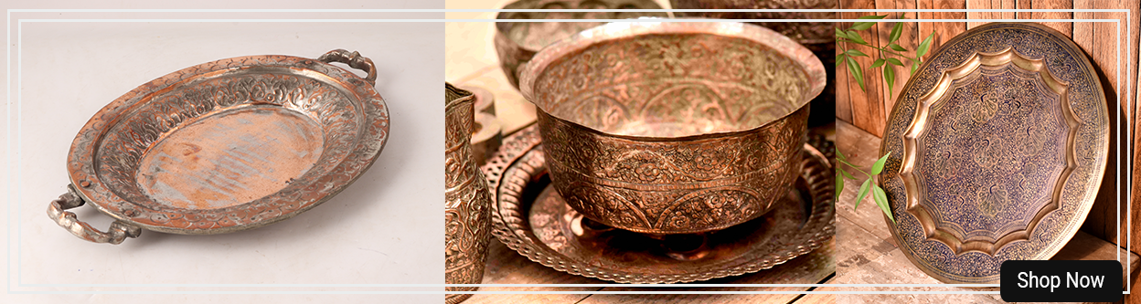 vintage metal plates and trays