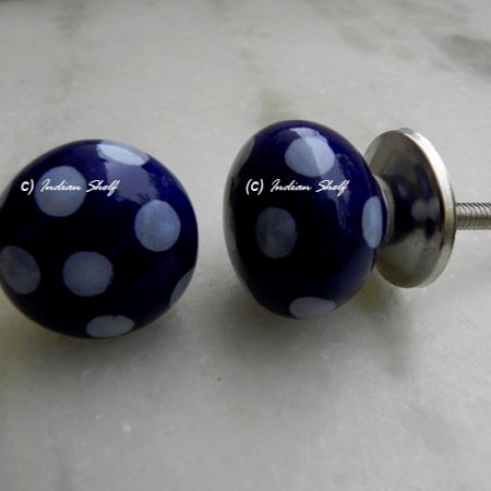 Navy Blue Small Ceramic Polka Knob