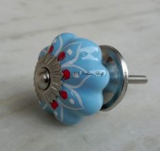 Turquoise Blue Red Polka Drawer Knob