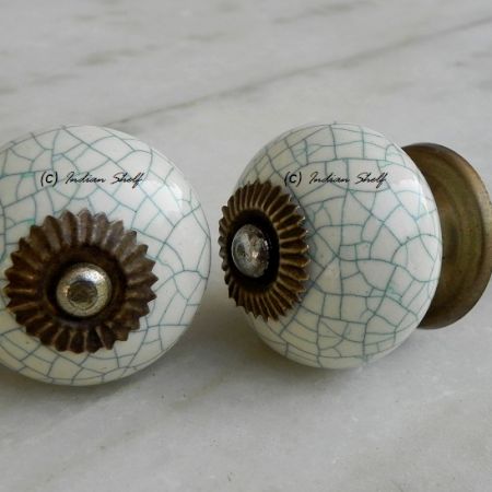 Cream Green Crackle Handmade Knob