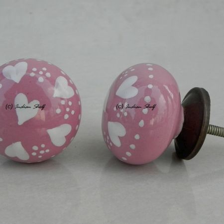 Pink Heart Flat Knob