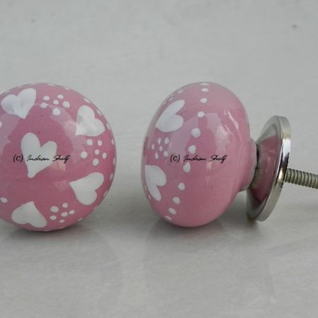 Pink Heart Flat Knob