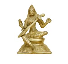 Brass Saraswati (Ht-7.9 Inches)