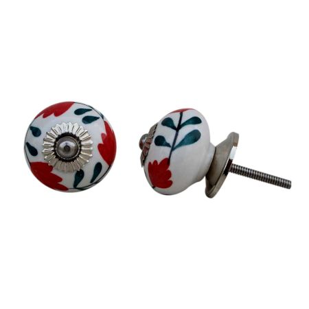 Red Floral Dresser Knob