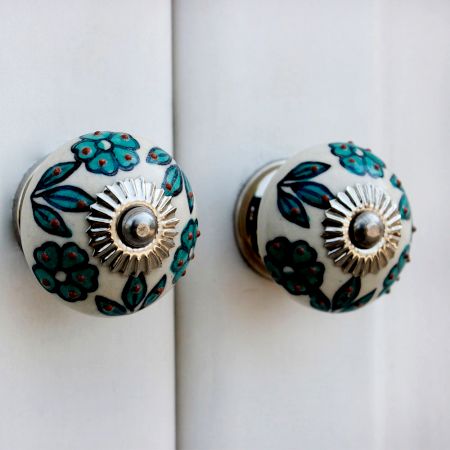 Forest Green Floral Ceramic Knob