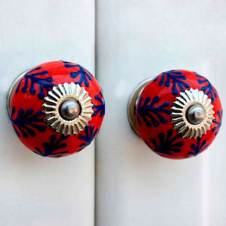 Red Navy Blue Leaf Drawer Knob