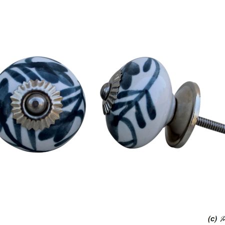 Dark Grey Floral Ceramic Knob