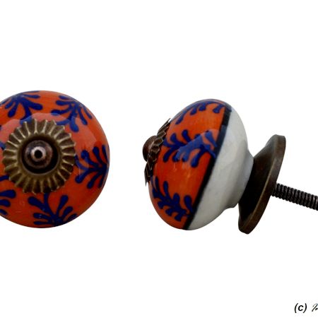 Orange Navy Blue Leaf Drawer Knob