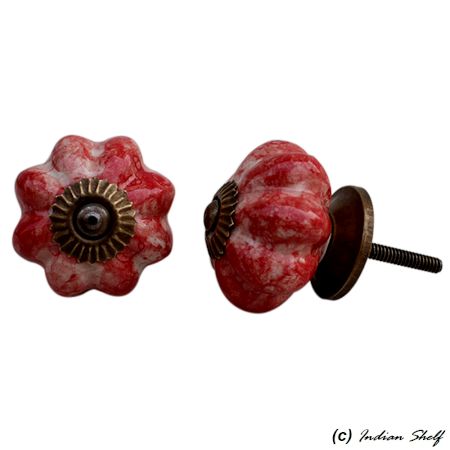 Red Marble Melon Drawer Knob