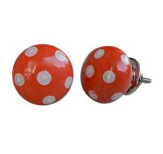 Orange White Polka Dots Flat Knob