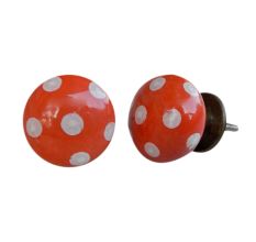 Orange White Polka Dots Flat Knob