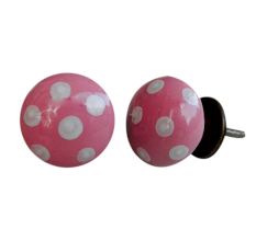 Pink White Polka Ceramic Drawer Knob