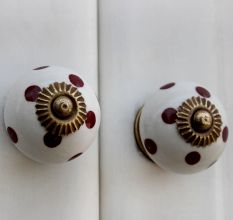 White Cherry Dot Ceramic Dresser Knob