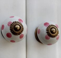 White Pink Dot Ceramic Drawer Knob