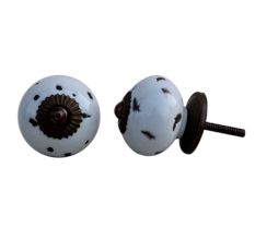 White Etched Round Knob