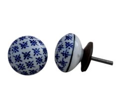 Blue Floral Flat Knob