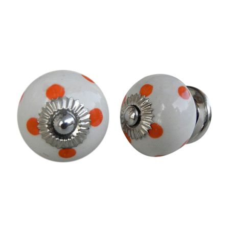 Orange White Polka Dot Cabinet Knob