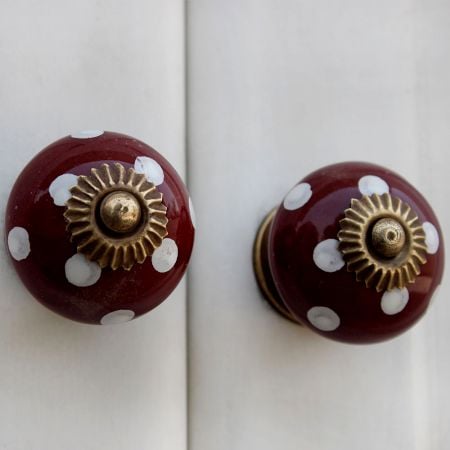 Cherry White Dot Ceramic Cabinet Knob