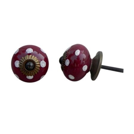 Cherry White Dot Ceramic Cabinet Knob