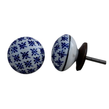 Blue Floral Flat Knob