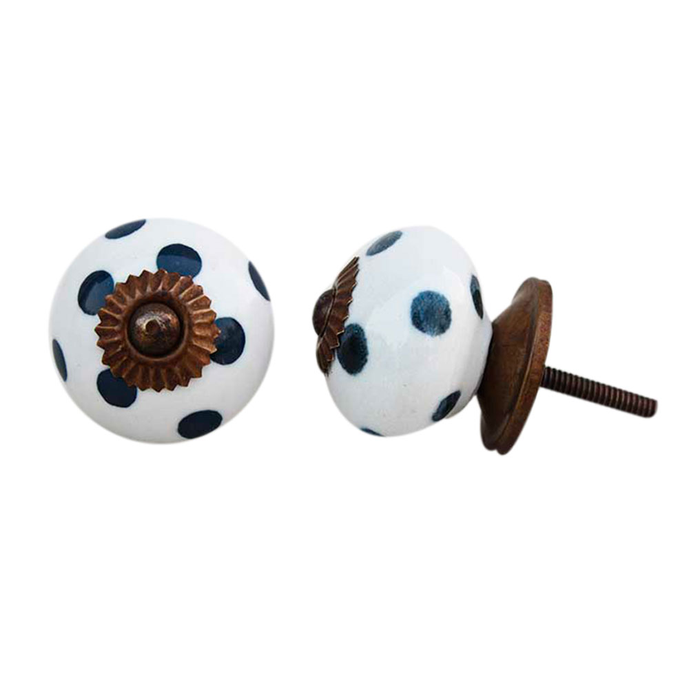 White Dark Grey Polka Dotted Knob