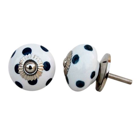 White Dark Grey Polka Dotted Knob