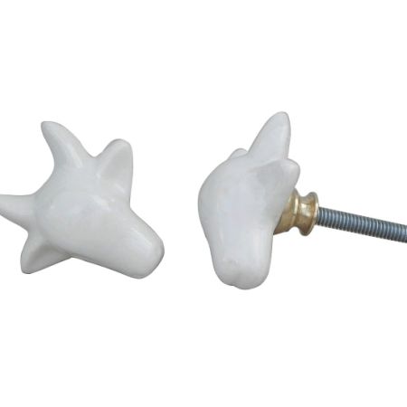 White Handmade Cow Face Knob