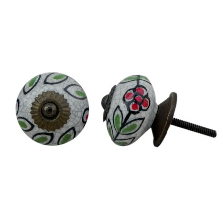 White Green Leaf Crackle Almirah Knob