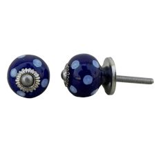 Navy Blue Polka Small Ceramic Knob
