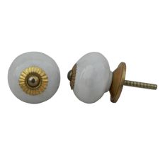 White Cream Polka Ceramic Cabinet Knob