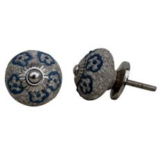 Slate Blue Floral Crackle Ceramic Dresser Knob