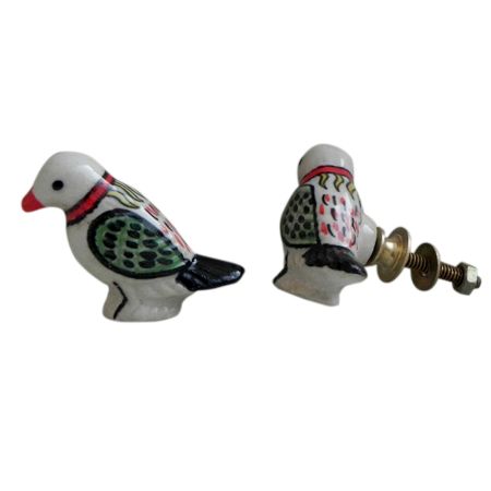 White Crackle Bird Knob