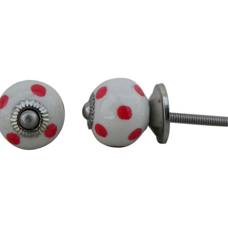 White Red Polka Small Ceramic Dresser Knob