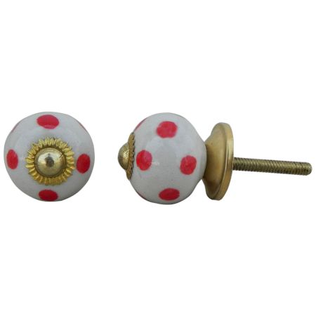 White Red Polka Small Ceramic Dresser Knob