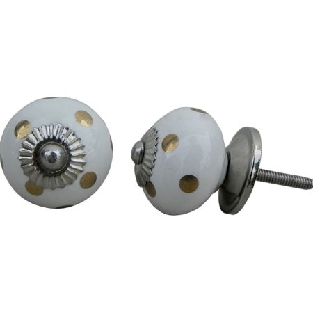 White Golden Dotted Ceramic Drawer Knob