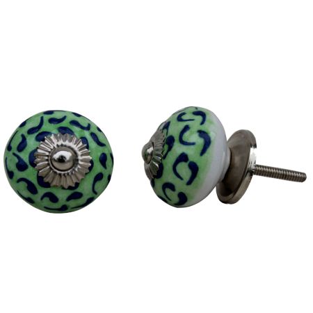 Green Blue Floral Ceramic Knob