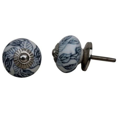 Grey Leaf Ceramic Knob