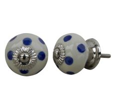 Cream Navy Blue Polka Drawer Knob