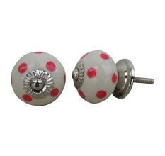 Cream Red Polka Dot Ceramic Dresser Knob