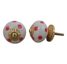 Cream Red Polka Dot Ceramic Dresser Knob