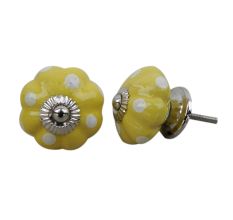 Yellow White Polka Melon Ceramic Knob