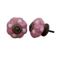 Pink White Polka Ceramic Drawer Knob