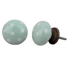 Light Green White Polka Ceramic Knob