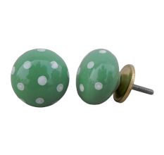 Jade Green White Dot Ceramic Almirah Knob