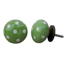 Green White Polka Ceramic Cabinet Knob