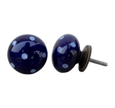 Navy Blue White Polka Round Knob