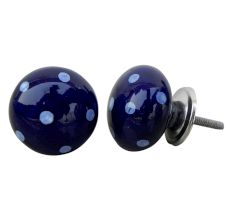 Navy Blue White Polka Round Knob