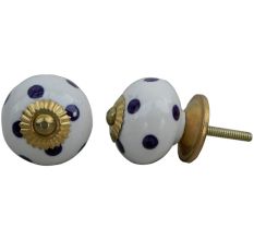 White Dark Purple Dotted Ceramic Furniture Knob