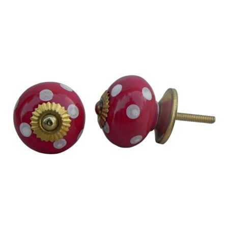 Blood Red White Polka Wardrobe Knob